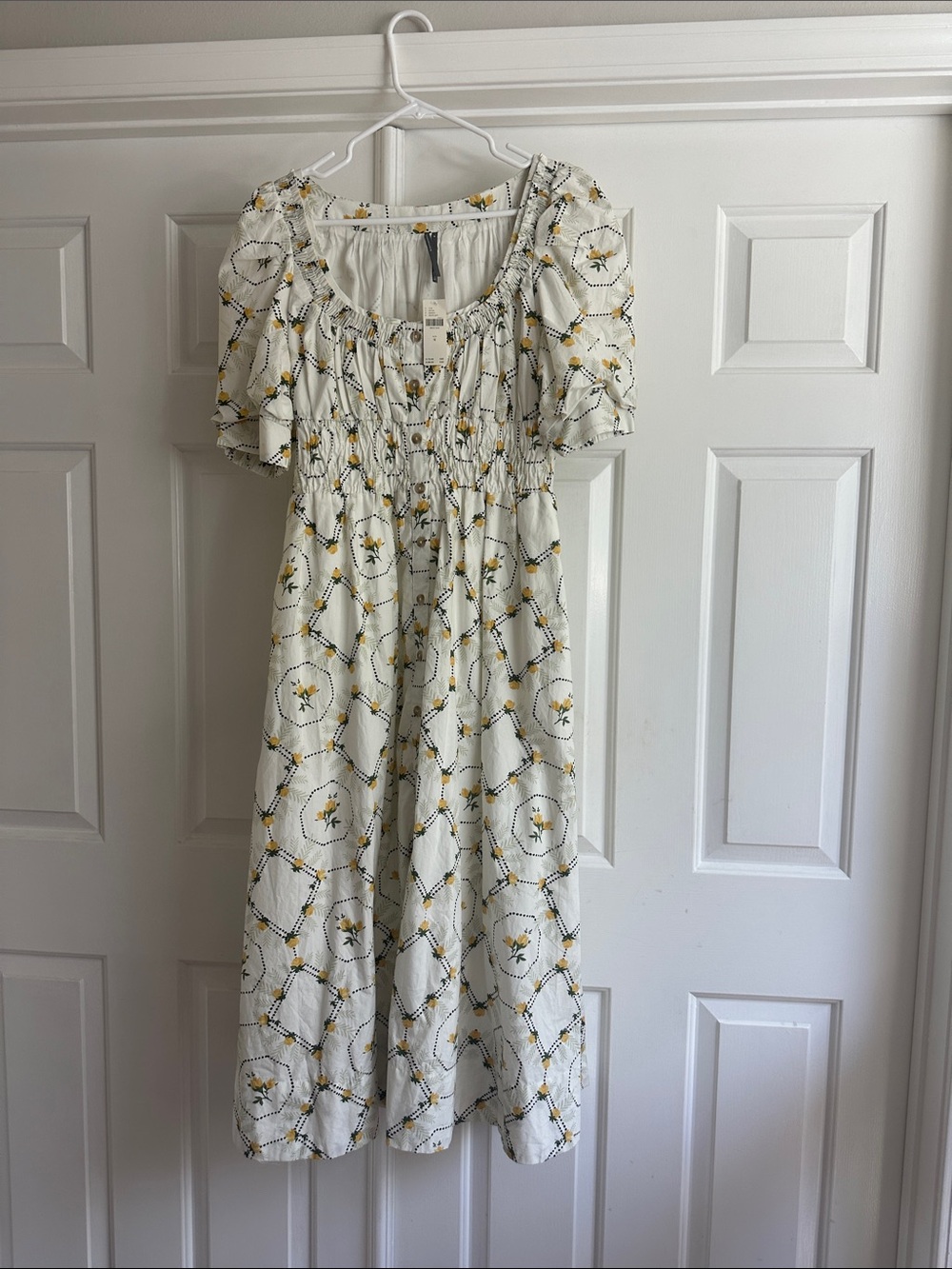 Anthropologie White Midi Dress with Yellow Floral Motif - Picture 1 of 3